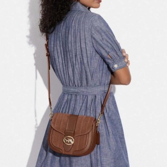 Trending Suede/ Leather Coach quilted crossbody bag , honey/ toffee/ tan color - Picture 3 of 3